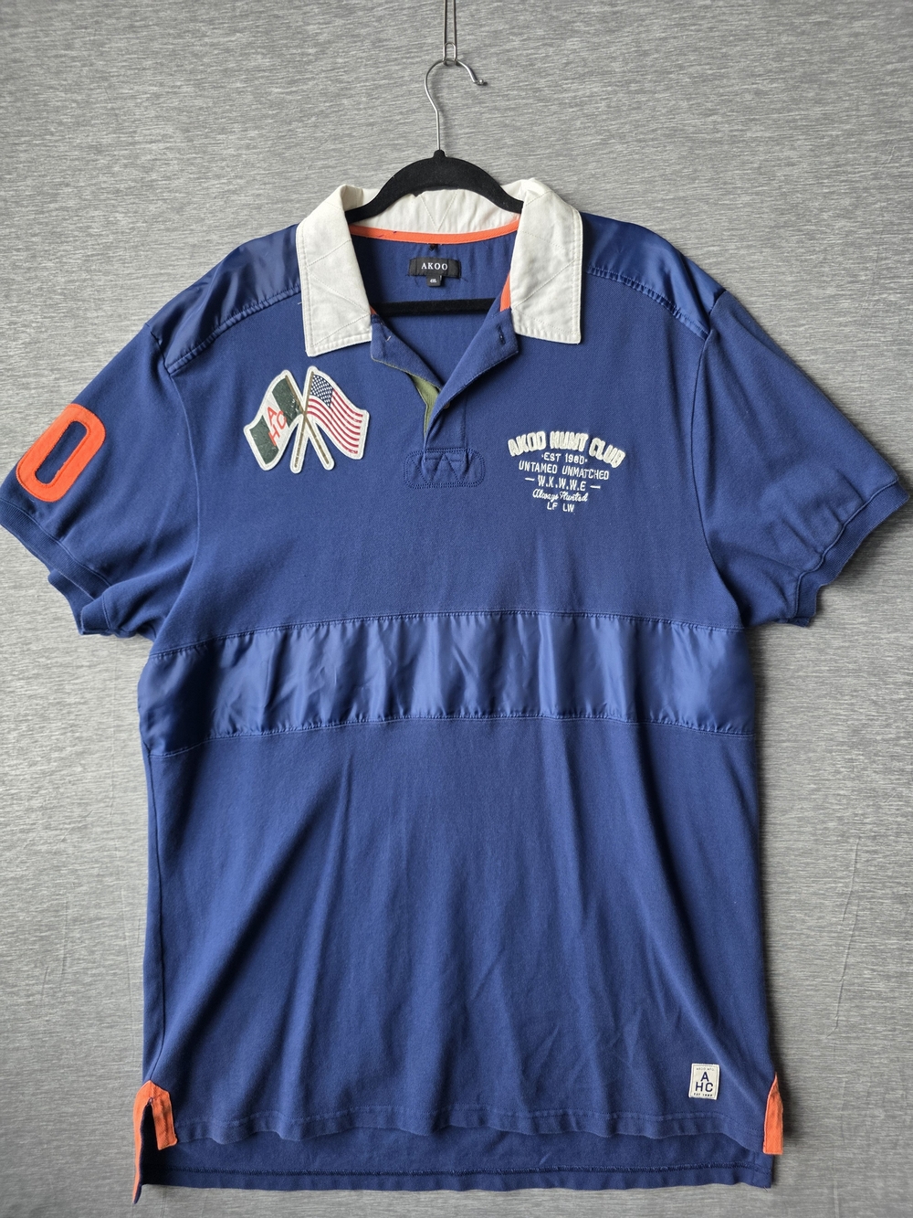 AKOO Hunt Club 4XL Rugby Style Polo Shirt Blue Embroidered Panther Streetwear